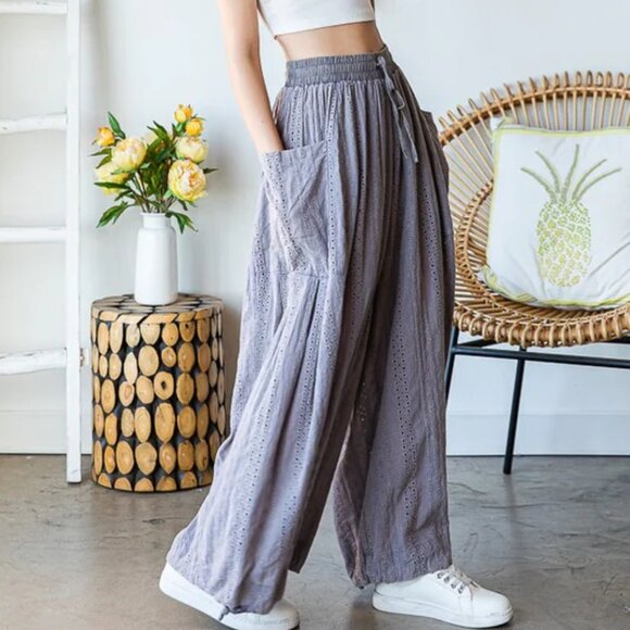 043 Oli & Hali Mineral Washed Wide Leg Lavendar Eyelet Knit Pants NEW Size XL - Picture 7 of 9